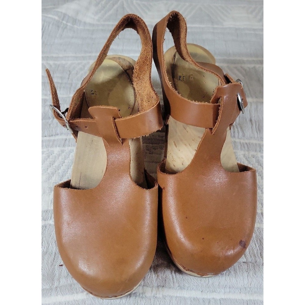 Lotta from Stockholm Highwood Tan Leather Clogs EU‎ 37 | Wood Platform Swedish